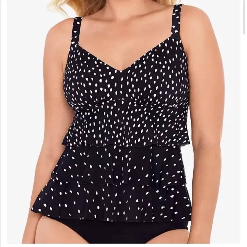Swim Solutions black polka dot Tiered Tankini Top